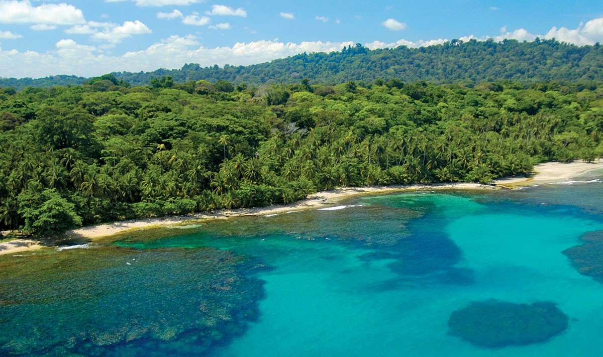 Manzanillo beach on Costa Rica's Caribbean coast with calm turquoise waters